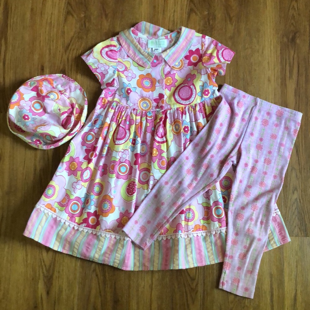 Baby Lulu dress 6x with matching leggings (4T) and hat.
